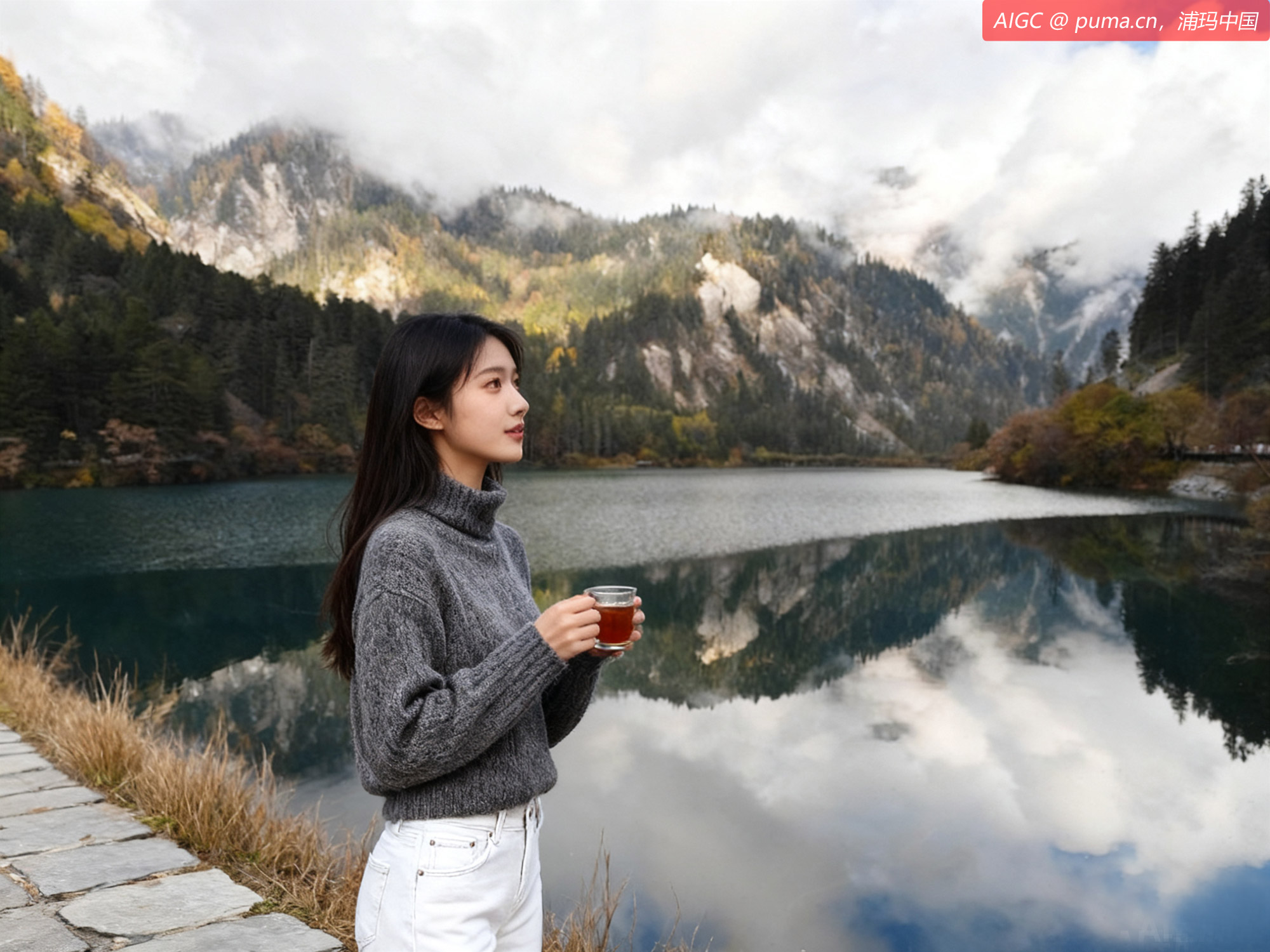 九寨沟，彩林与翠海、叠瀑、雪峰等自然景观交相辉映