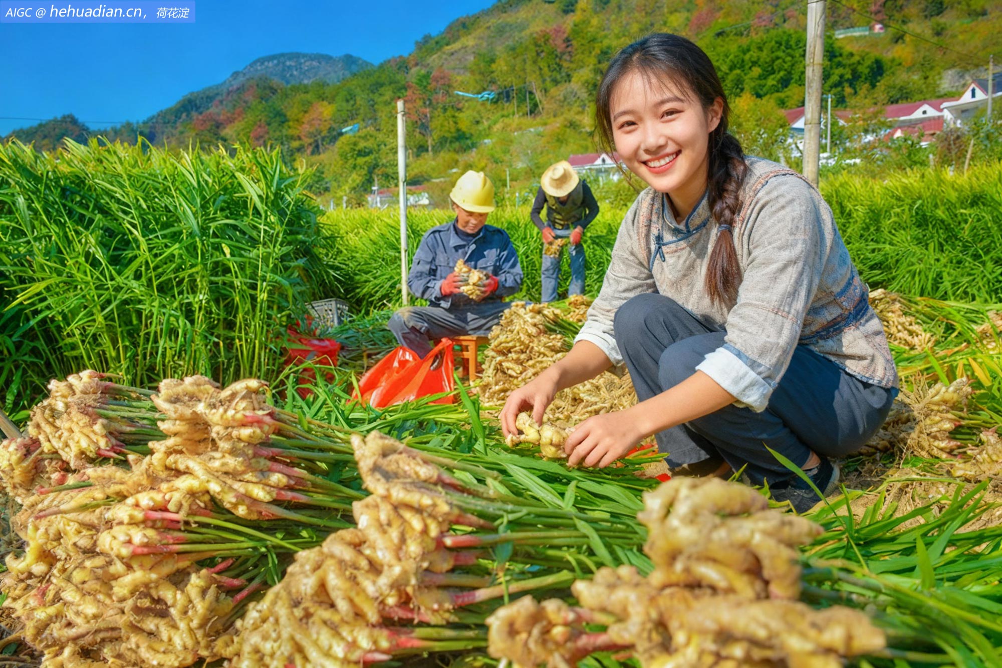 安徽省安庆市水寨村，村民正在采收小黄姜