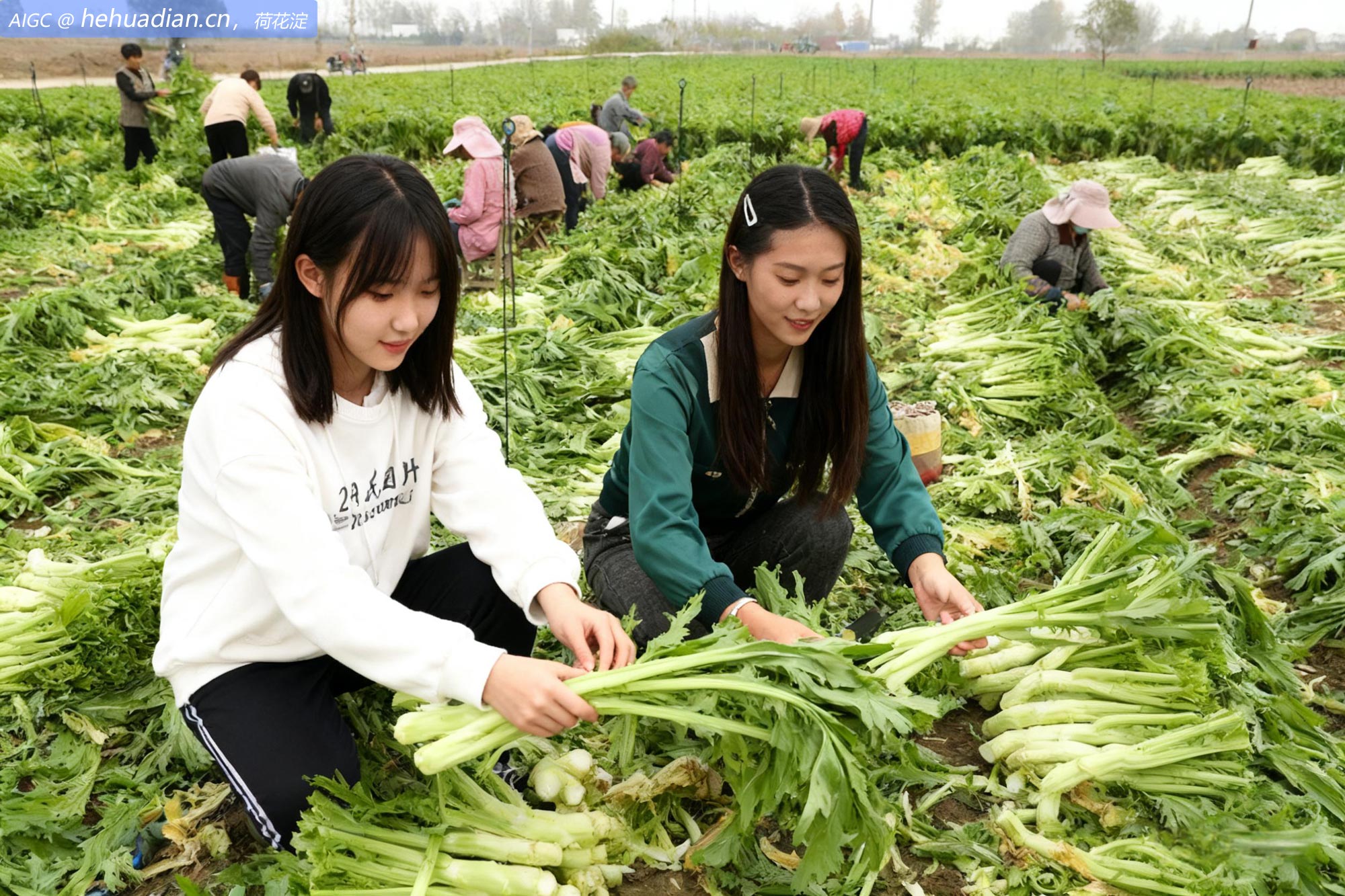 安徽省亳州市淝河村农民正在采收芥菜