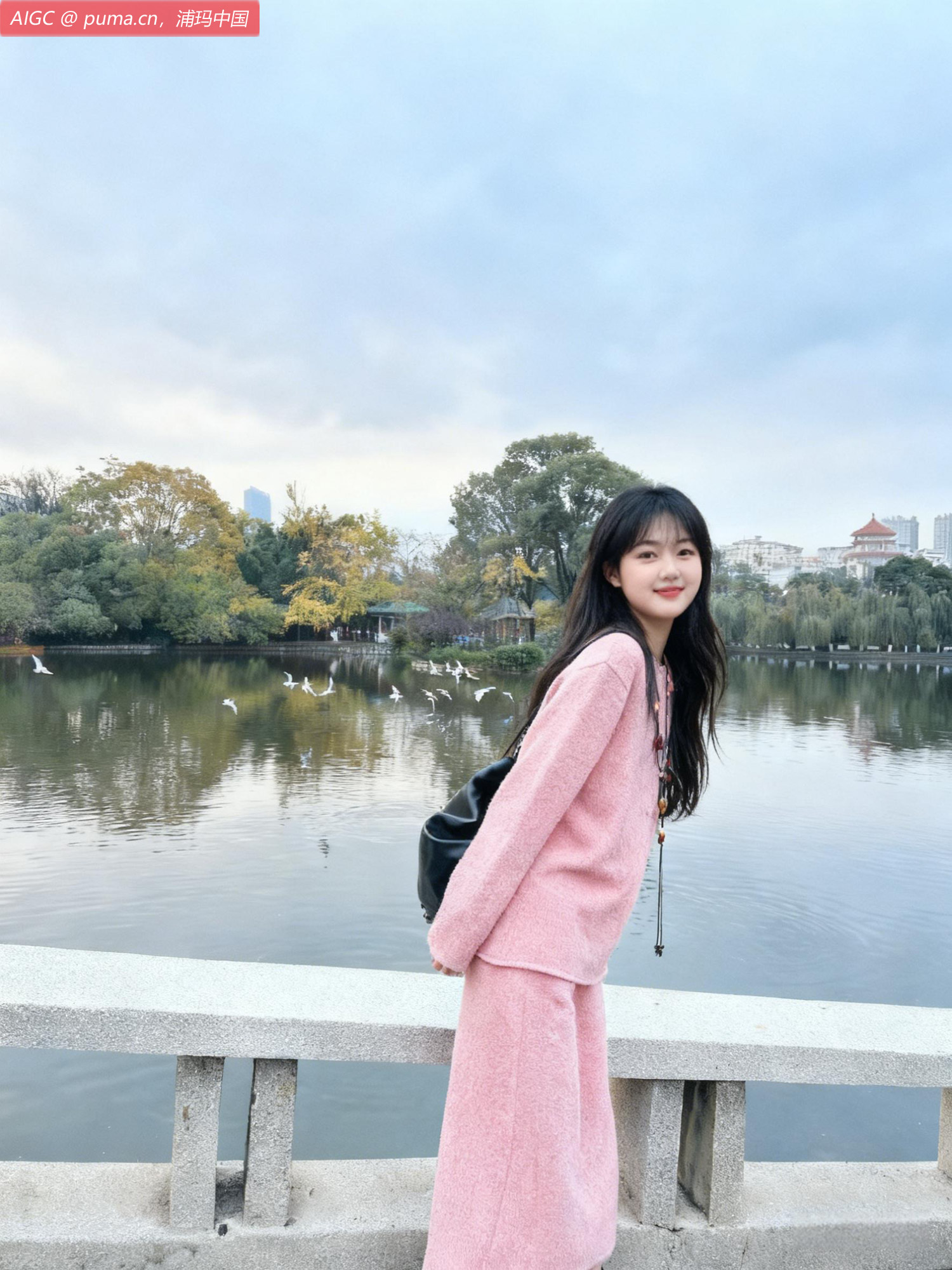 湖水泛起细碎的涟漪，几只白鸥掠过水面