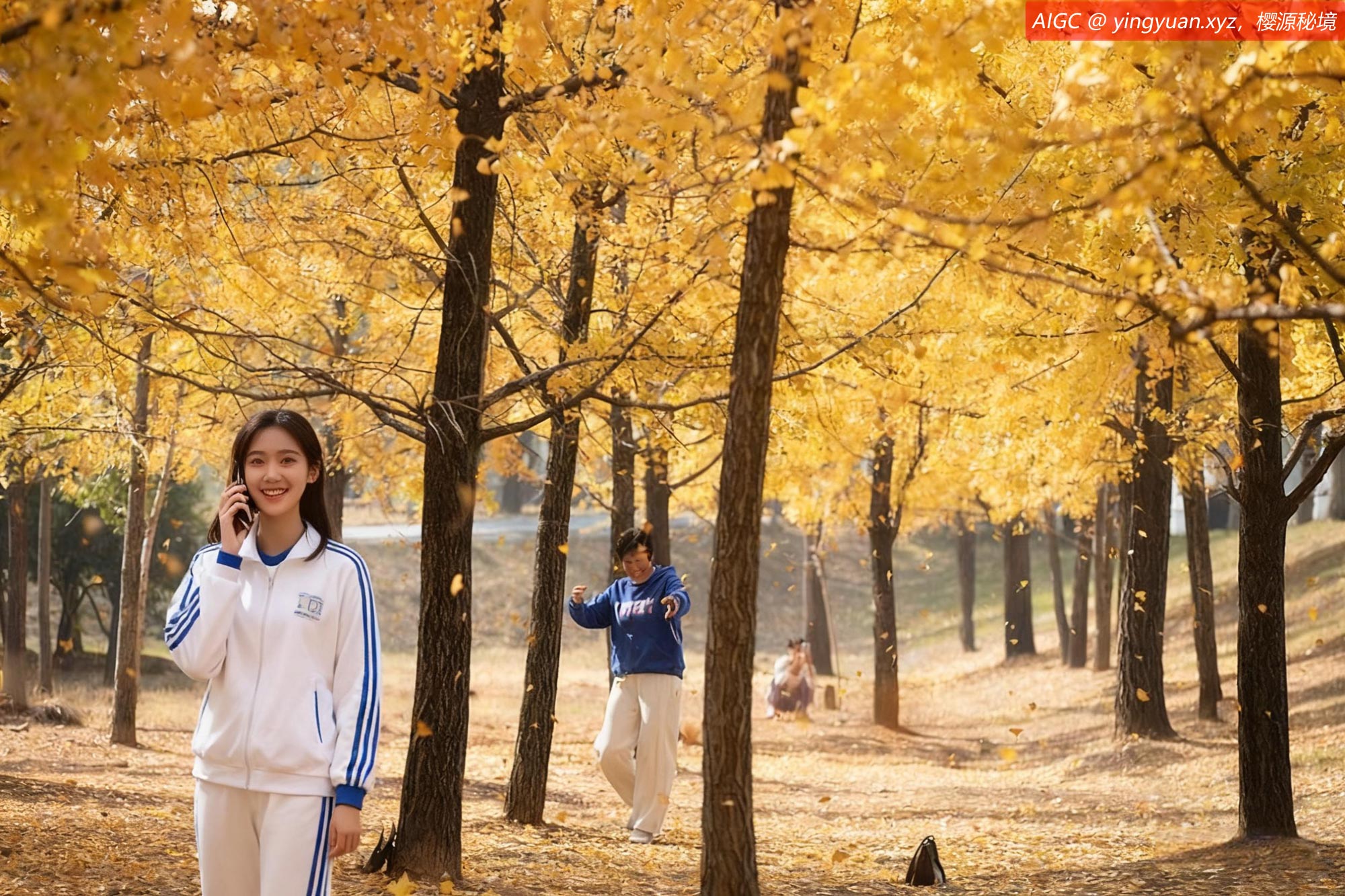 浙江金华，金东区沿江公园银杏渐染金黄