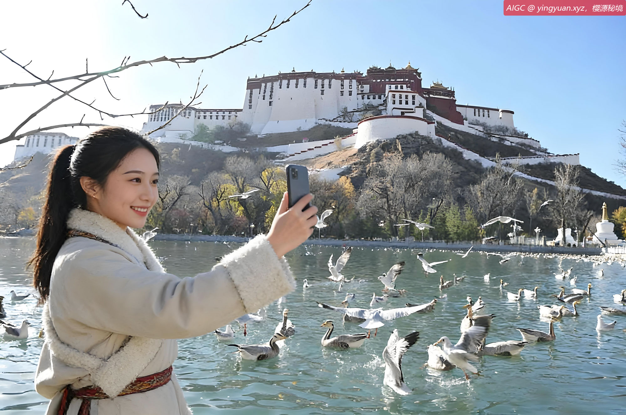 西藏拉萨市宗角禄康公园，大批候鸟飞抵这里越冬