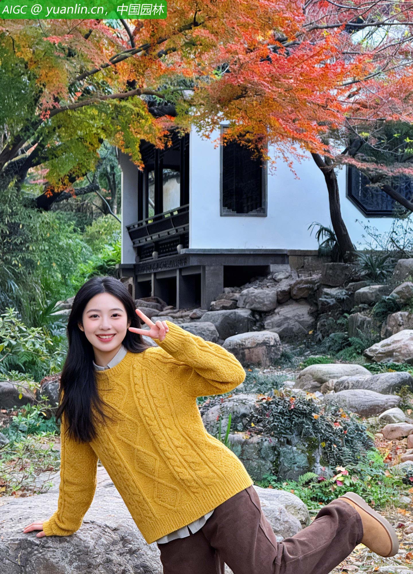 红枫似火，热烈地燃烧在白墙之畔