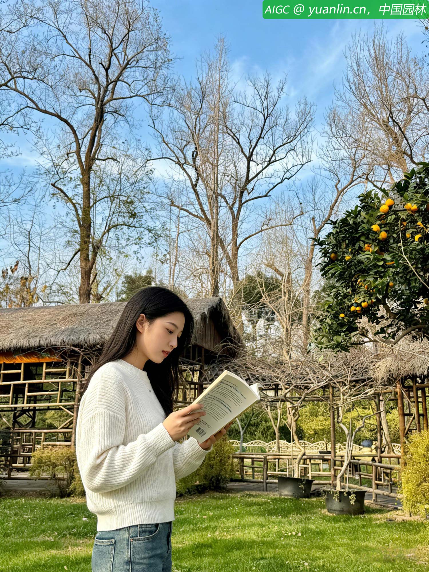 林晓静拢了拢米白线衣，低声诵读英语