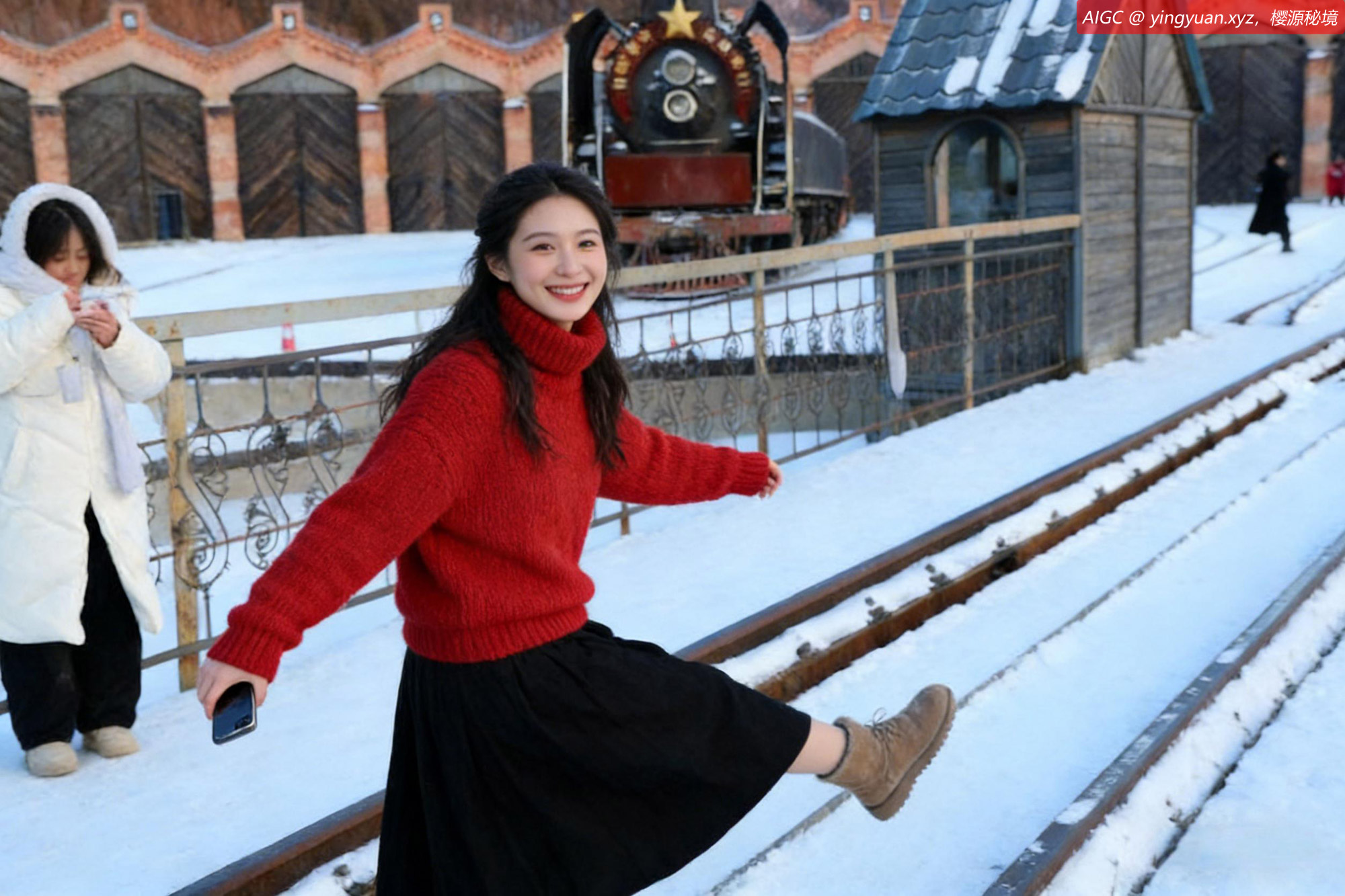 游客在横道河子镇中东铁路博物馆机车库展区拍照