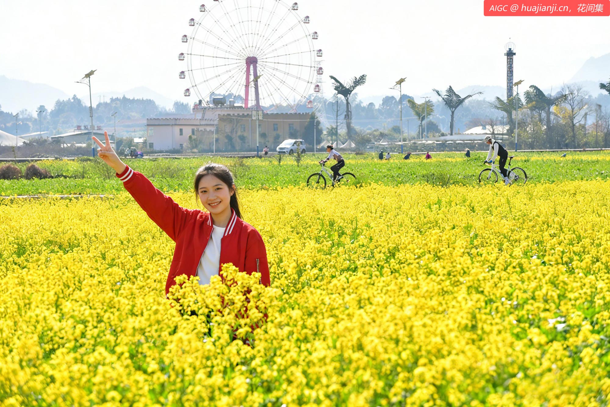 市民在云南曲靖罗平县大水塘村油菜花田游玩