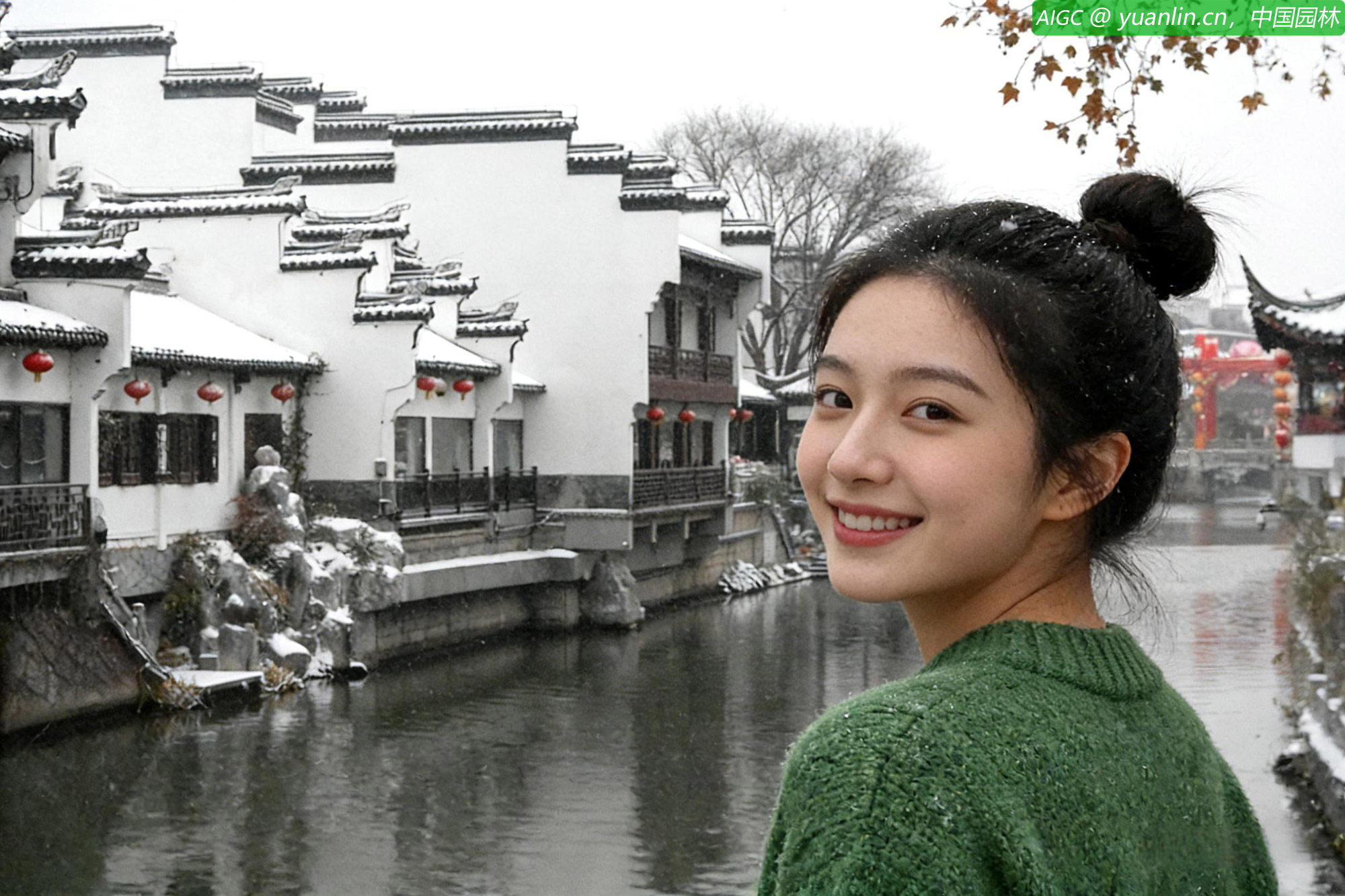 江苏南京，雪后秦淮河两岸银装素裹