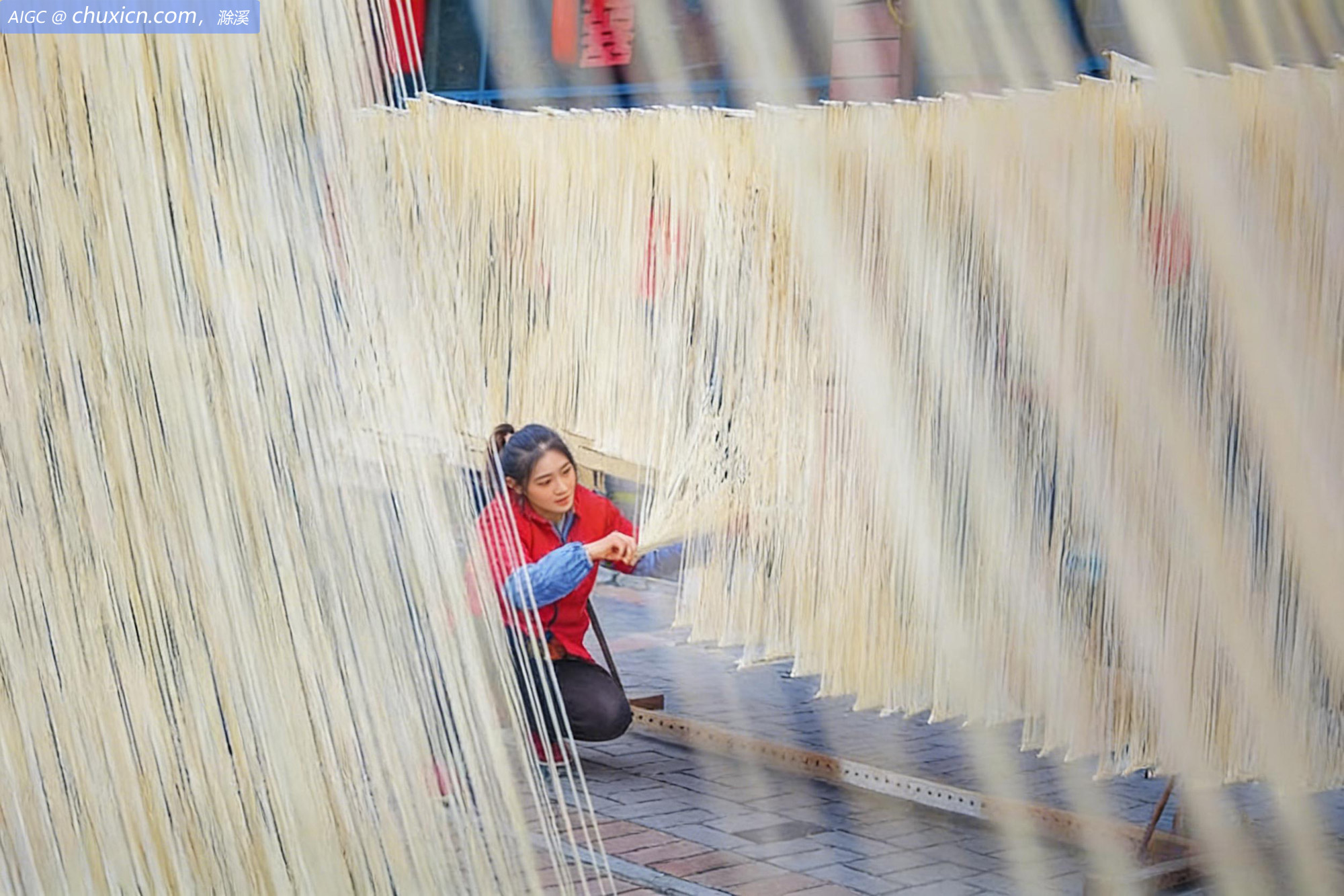 安徽省安庆市榆树村，村民在制作手工挂面。