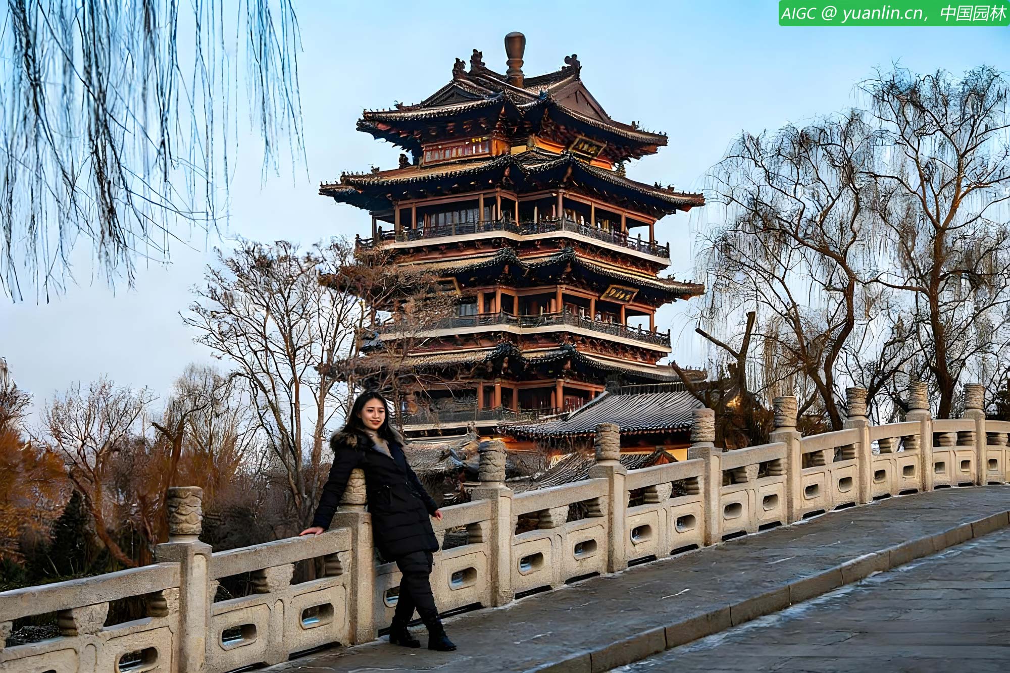 济南，大明湖，晨光熹微，春寒料峭。