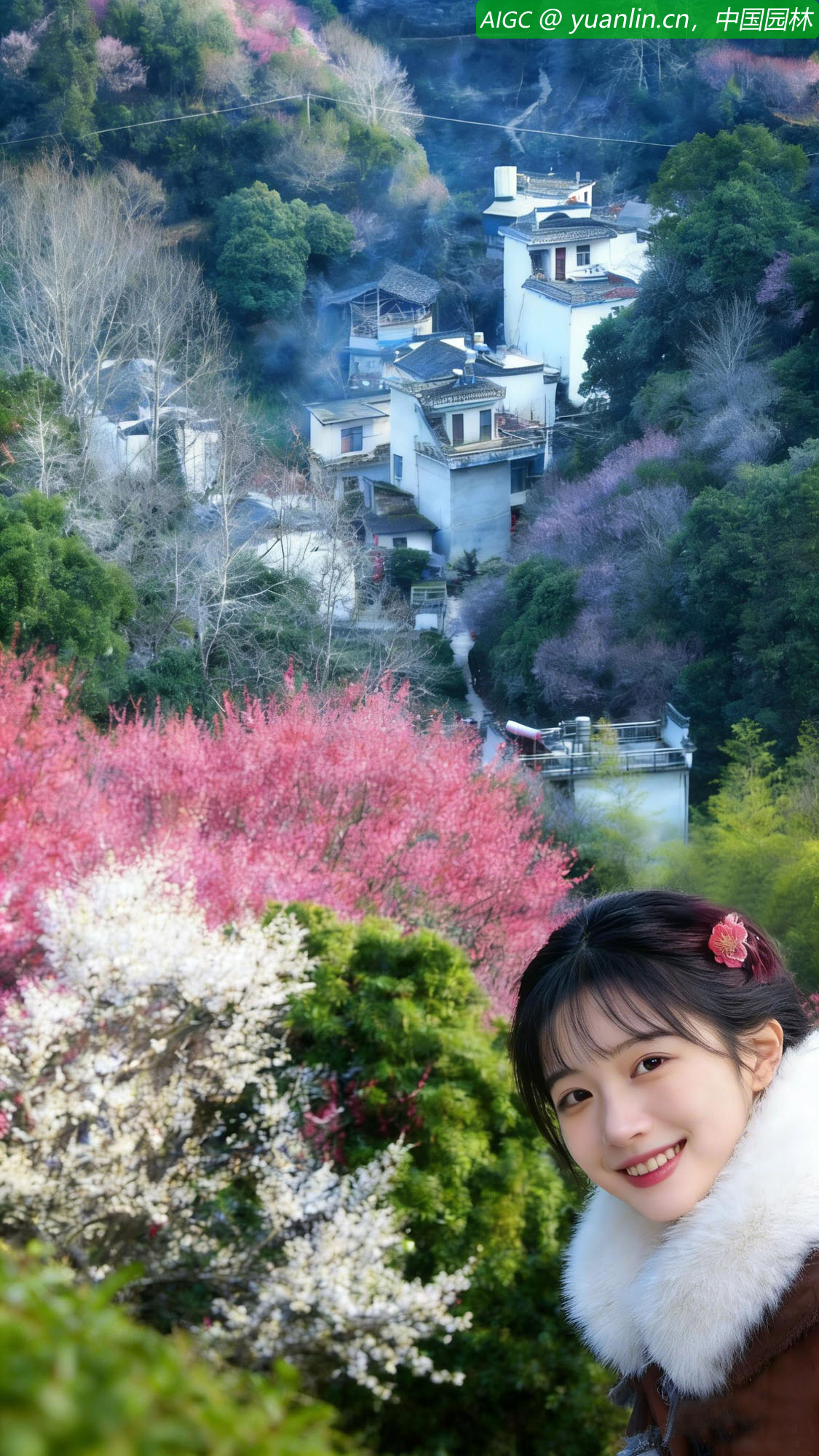 卖花渔村，漫山遍野的梅花与徽派村落民居相映成趣