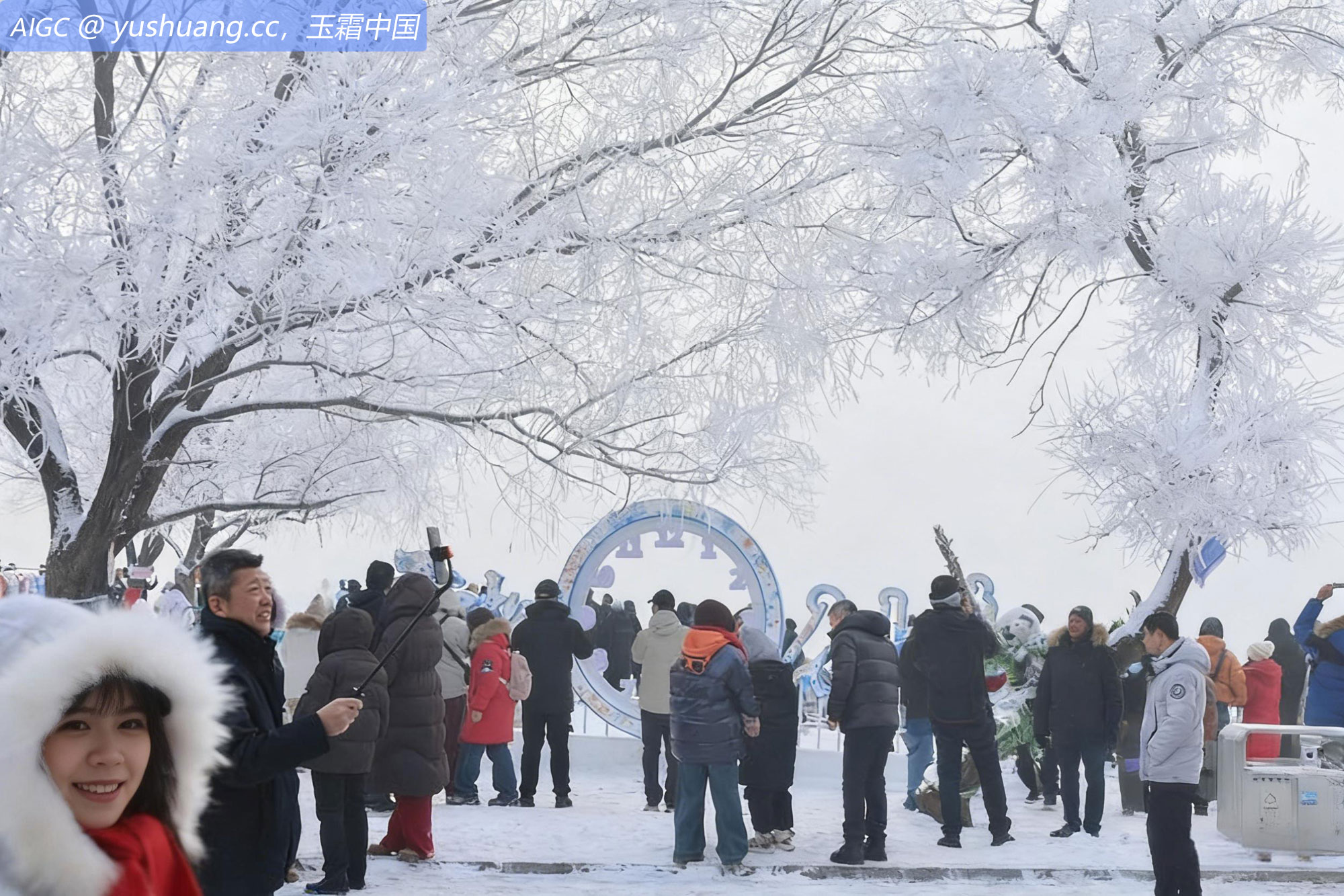 吉林省吉林市阿什小雾凇岛现雾凇奇观，玉树琼枝