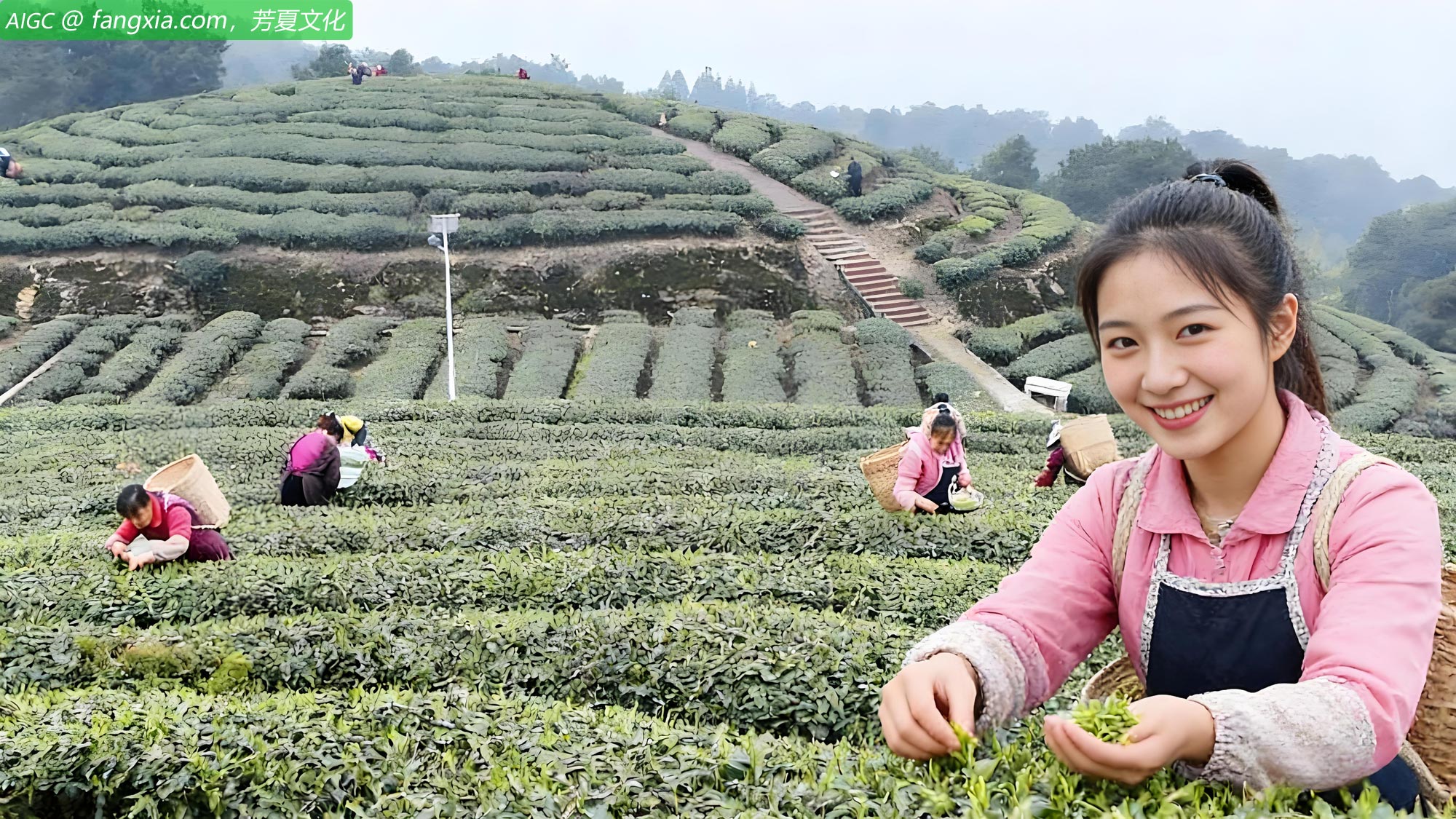 重庆市永川区“茶娘”在采摘头茬春茶。