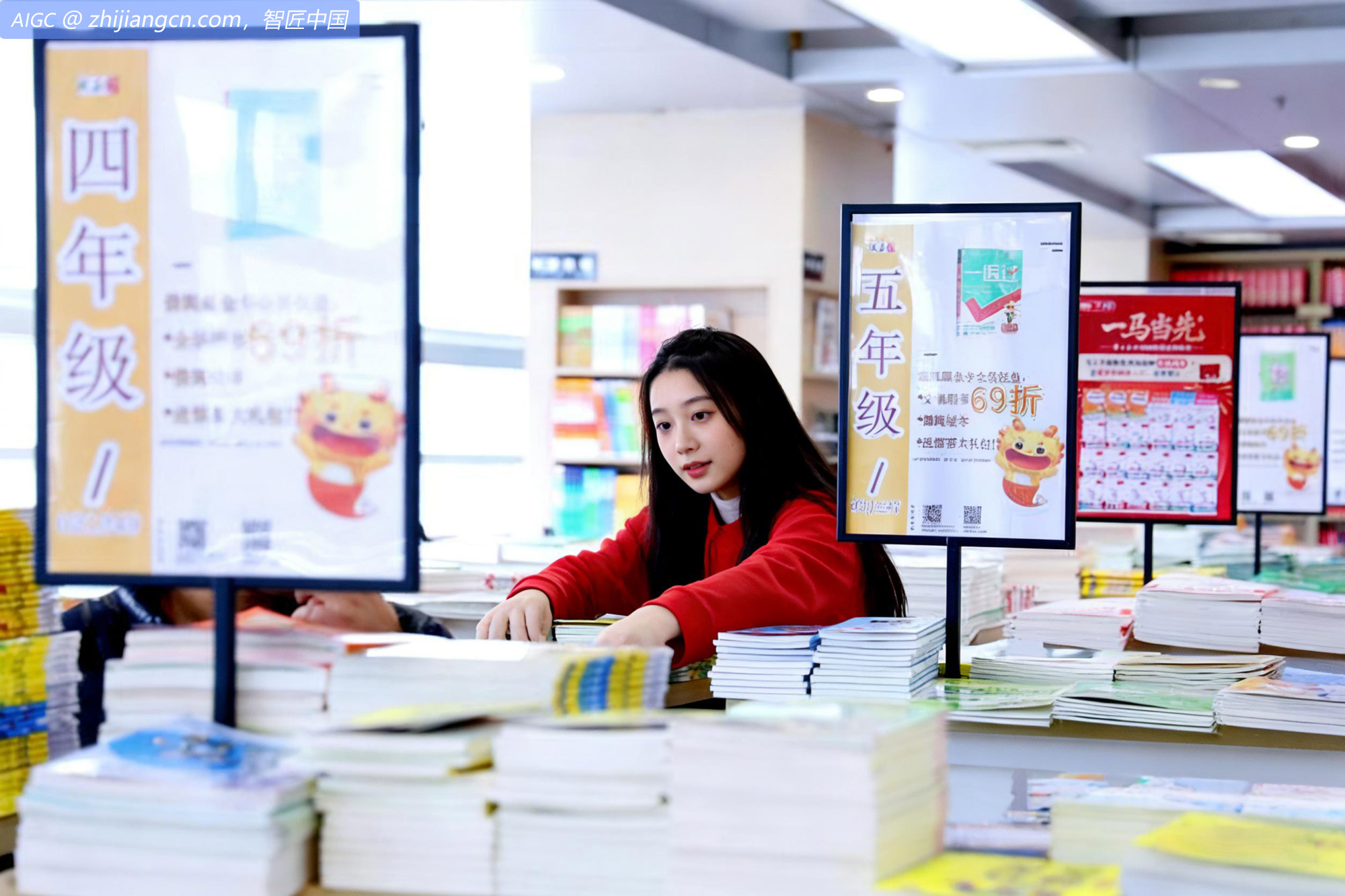 安徽淮北新华书店，工作人员在整理新学期教辅材料